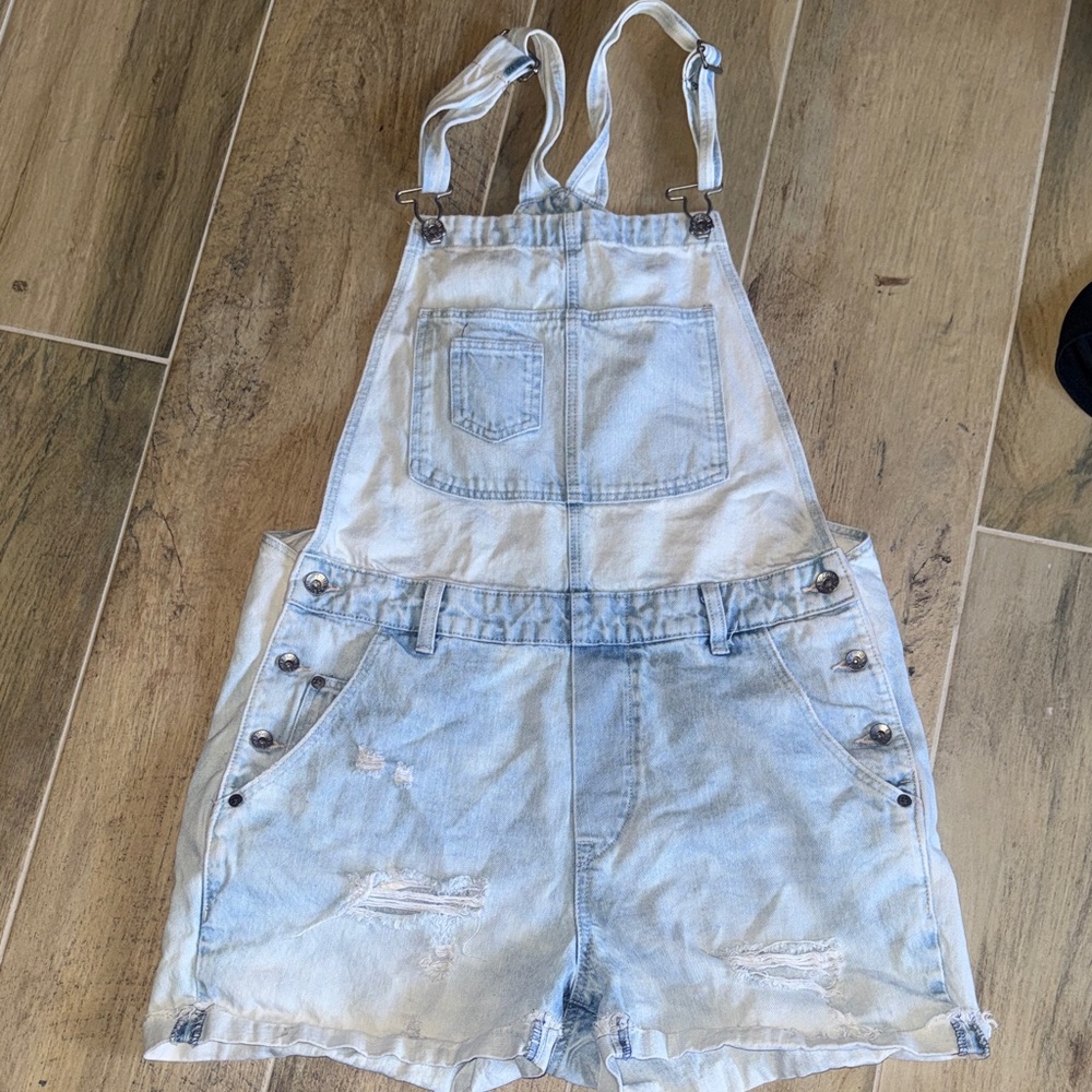 Light Blue Denim Overalls Shorts